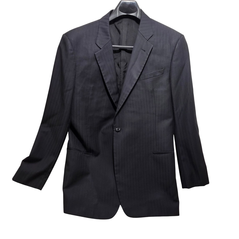 Armani Collezioni Mens Black Pinstripe‎ 1 Button Suit Made in Italy 48L 35x31.5